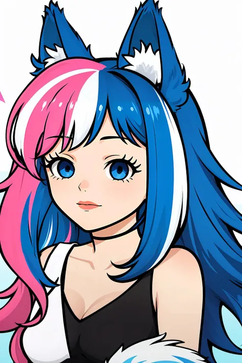 (masterpiece, best quality),  intricate details,
1girl,    <lora:silvervale-lora-nochekaiser:0.8> silvervale, animal ear fluff, animal ears, blue eyes, blue hair, long hair, multicolored hair, pink hair, streaked hair, swept bangs, wolf ears, 
 <lora:cah-10:0.8> cah,