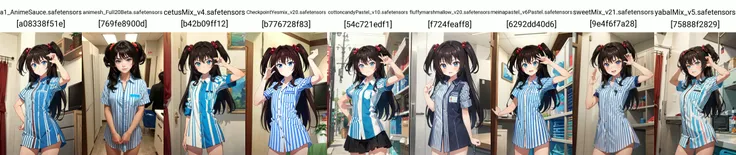 (Masterpiece:1.4), (best quality:1.2), <lora:lamdimia_do_aximemorV2-000020:0.8>, lamdimia do aximemor, 1girl, vertical-striped shirt, hair bobbles, two side up, long hair, employee uniform, dress shirt, zipper