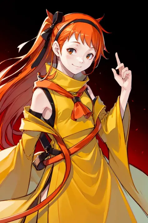 <lora:RtPL-Lina:0.85> lyuri_(riviera), headband, orange_hair, long_hair, hair_bow, orange_dress, cowboy shot, smile, bow,    <lora:yasuda-suzuhito_Fp:1>, ultra detailed, masterpiece, best quality, aesthetic, detailed,