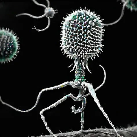 <lora:Phage_XL-000014:1> phage, grayscale, monochrome, attacking bacteria