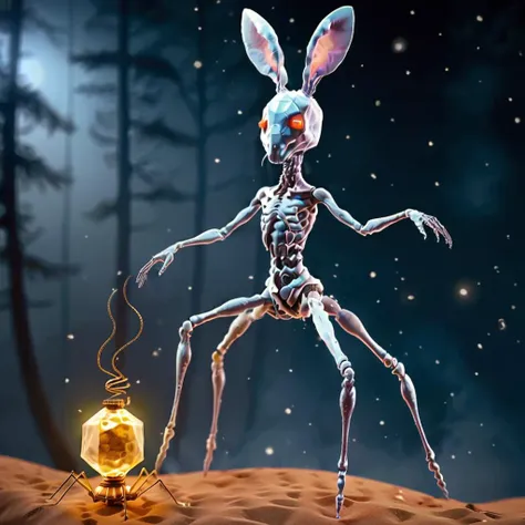 <lora:Phage_XL:1> phage, 8k, female android, on (armchairs), book on desk,(android), mirror,((giant cauldron)),(bunny), (pentagon:2), colorful hair, white bodysuit, porcelain, athletic, white plastic, see through,(ornate:0.9),(joints:1.1),(wires:0.5),FeyFa, fairy wings, (sit:1), clear forest in the background, old book, (dark fog:2), spreading yellow light, tall magical trees, (galaxy:2), dawn, photo