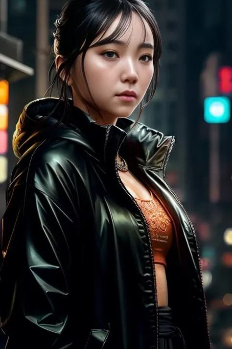 close up shot photo of the most beautiful artwork in the world featuring a modern <lora:Mur0mizu:1>, urban tokyo futuristic look, neon lights, night, slow motion, reflections, orange raincoat, intricate detail, nostalgia, heart professional majestic oil painting by Ed Blinkey, Atey Ghailan, Studio Ghibli, by Jeremy Mann, Greg Manchess, Antonio Moro, trending on ArtStation, trending on CGSociety, Intricate, High Detail, Sharp focus, dramatic, photorealistic painting art by midjourney and greg rutkowski