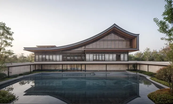 autumn style,wall wood texture,new Chinese architecture, high quality, architectural photo, 8K, pool,  <lora:ç°ä»£ä½å®-01_v1.0:0.7> <lora:add_detail:0.6>