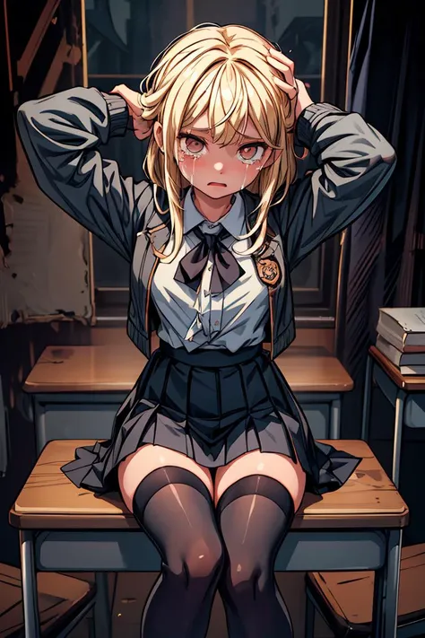 (high school uniform:1.5)、(spread legs)、(Rich color expression)、(very :1.5)、(big breasts)、8K resolution、 masterpiece、((highest quality))、anatomically correct、the girl is alone、(I narrowed my eyes a little:2)、(flower hair ornament)、(tie)、(ribbon)、((Hasselblad Photos))、[:(detailed face:1.2):0.2]、(crawl on all fours)、