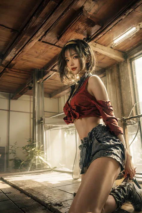 (best quality, masterpiece, photo realistic:1.5), raw photo, ultra high res, professional photograph, 8k wallpaper, HDR, perfect artwork, detailed skin texture, depth of field, (cinematic lighting), natural shading, (vivid colors), brightness:1.2
1girl, faye valentine, Kpop idol , perfecteyes eyes, (seductive smile:1.2), large breasts, narrow waist, (black hair:1.2), yellow hairband, yellow crop top, red shirt, off shoulder, tied shirt, suspenders, midriff, yellow shorts, thighhighs, high heel boots, (modelshoot style ), panties in skirt,
Indoor , fancy salon hair nails makeup scissors dryer, (extremely tall ceiling), highly detailed background, backlighting, <lora:FayeValentineV3:0.75>, <lora:koreanDollLikeness_v20:0.3> <lora:taiwanDollLikeness_v20:0.2> <lora:more_details:1.2>