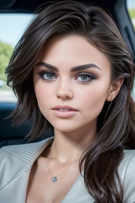 closeup headshot of S108_KaylaDavies, an hot woman, in a (car:1.1), wearing a (jacket:1.1), (8k, RAW photo, best quality, depth of field, ultra high res:1.2), (absurdres, intricate, photorealistic, masterpiece, ultra-detailed, Unreal Engine:1.3)