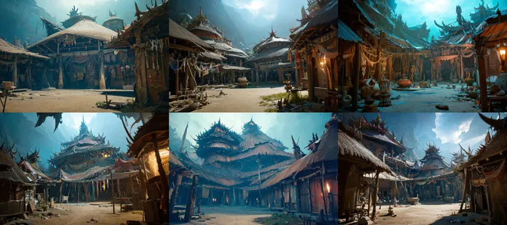 (otherworldly, otherworldly atmosphere, otherworldly appearance), highly insanely detailed, masterpiece, top quality, best quality, highres, 4k, 8k, RAW photo, ((ancient egyptian theme:1.2)), 
(mystical theme), mystical gatmosphere, arcane sanctuaries, otherwordly aura, 
(long_hair, long hair, random colors hair, glowing hair, hair over one eye, long messy hair), 
(eyelashes, eyeliner, eyeshadow, eyelashes, long eyelashes), 
collar, earrings, jewelry, necklace, armlet, 
tentacle, (underwater), nsfw, 
Homestay, Resort, Guest House, 
building, structure, still life, swirling energy, 
action pose, 
drunk, closed eyes, 
abandoned building, shopping mall, overgrown with vegetation, [volumetric fog], cinematic lighting, colorful, 
perfect anatomy, professional light, cinematic lighting, fashion photography, ambient lighting, <lora:detail_slider_v4:3>, OverallDetail, a primitive village, huts, savi, <lora:SavageVillage-10:1>, epiCPhoto, (fantasy world)