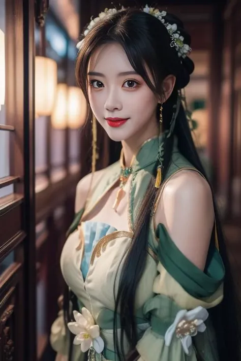 ltra-detailed,highly detailed,best quality,masterpiece,illustration,realistic,photorealistic,
zhuxianbiyao, 1girl, solo, cosplay,
hanfu, jewelry, upper body,
looking at viewer, light smile,
<lora:zhuxianbiyao_v2_02:0.9>