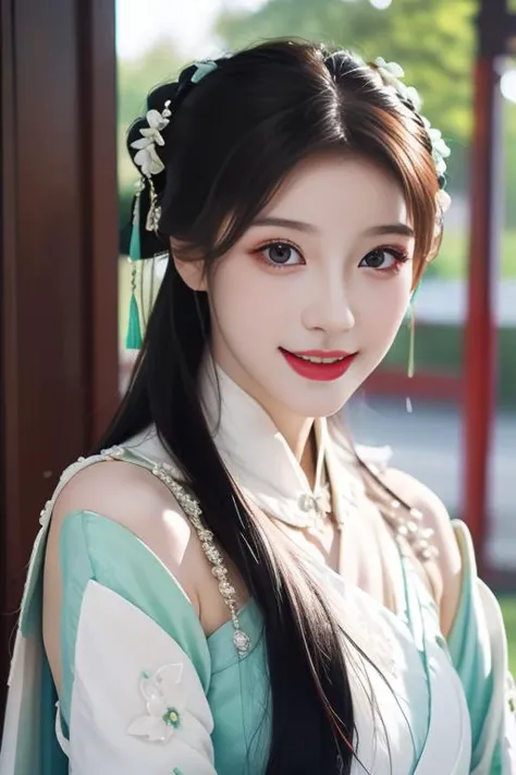 ltra-detailed,highly detailed,best quality,masterpiece,illustration,realistic,photorealistic,
zhuxianbiyao, 1girl, solo, cosplay, 
hanfu, jewelry, 
looking at viewer, light smile, 
<lora:zhuxianbiyao_v1_07:0.7> <lora:fashionGirl_v52:0.5>