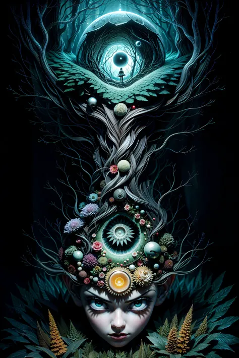 girl, moon, dark Forest, fantasy, hdr, focus sharp, detailed, raw, Stanley Donwood (Dan Rickwood), nervous512 <lora:add_detail:1>, ((intricate details, hyperdetailed)), dynamic , action-packed , thrilling , <lora:flowervirus:0.5> flowervirus