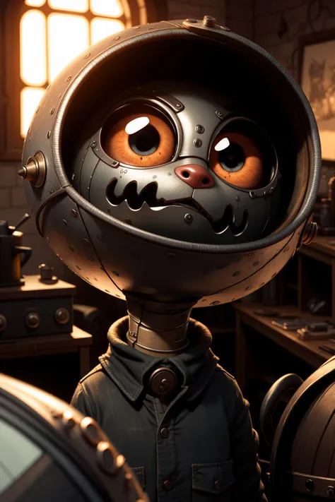 big eyes,(Machinarium:1.1), detective cat, ostapocalypse , rain, artstation, sharp focus, studio photo, backlight,((intricate details)), hdr, ((intricate details, hyperdetailed)),cinematic, action-packed