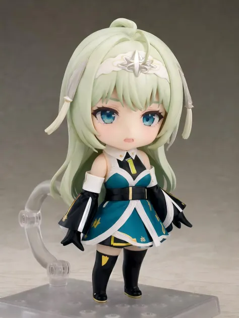 masterpiece, best quality, 1girl, solo, dspoli, white hair, long hair, blue eyes, hairband, hair ornament, necklace, dress, bare shoulders, detached sleeves, gloves, thighhighs, standing, full body, chibi, nendoroid, pvc
<lyco:dspoli_lc_768:1> <lyco:PVC_lc:1>