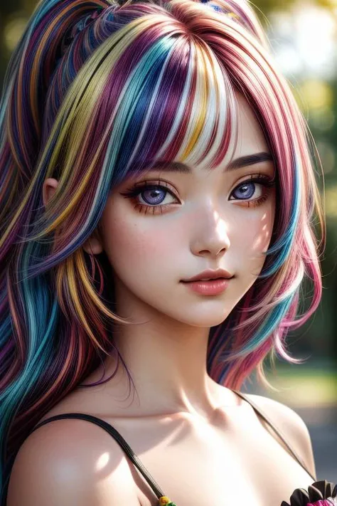masterpiece, a girl with multicolored hair, silky, clear eyes, intricate details, colorful, light leak, detailed background, sharp focus, HD, 4k, absurdres, <lora:more_details:1>