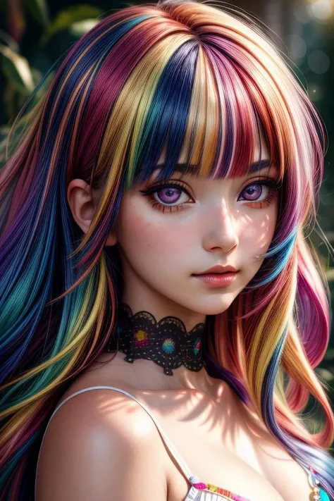 masterpiece, absurdres, best quality, a girl with multicolored hair, silky, (((clear eyes))), intricate details, colorful, light leak, detailed background, sharp focus, HD, 4k, <lora:more_details:1>