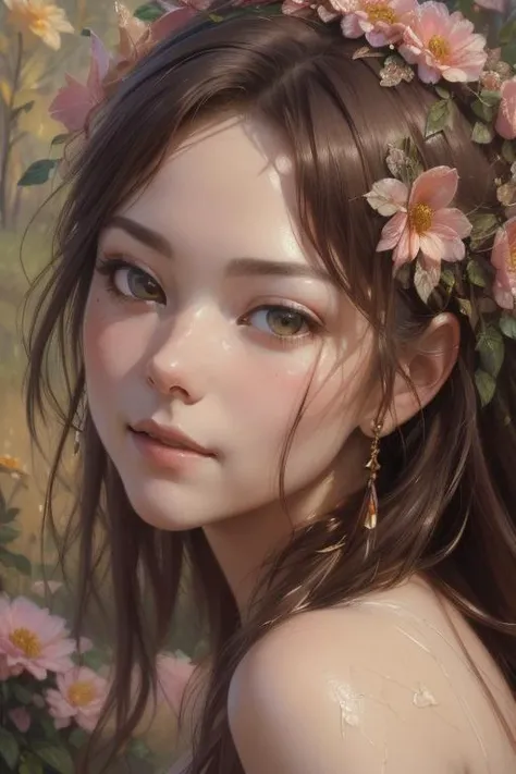 ((amazing quality, award winning, intricately detailed, ultra realistic, extremely detailed 8K)), ((oil painting by Henry Asencio)) portrait of fairy, floral headband, faded art,