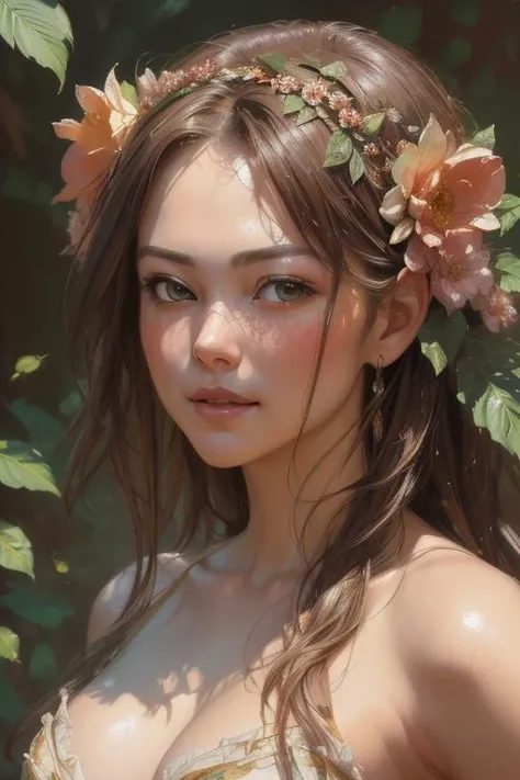 ((amazing quality, award winning, intricately detailed, ultra realistic, extremely detailed 8K)), ((oil painting by Henry Asencio)) portrait of fairy, floral headband, faded art,