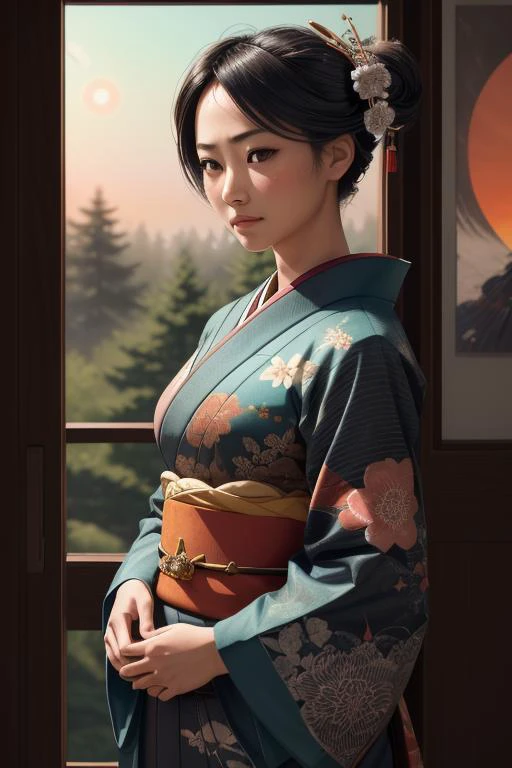 (Line Art:1.2), (dark shot:1.4), full body, 80mm, epic realistic, (painting of a geisha) with european features (walking through a japanese pine forest), by range murata, a big ((red sun in the background)), (beautiful cloudy sky), stunning, matted, paul gauguin, van gogh, art by greg rutkowski and artgerm, soft cinematic light, adobe lightroom, photolab, hdr, intricate, highly detailed, (depth of field:1.4), (dark shot:1.22), neutral colors, (hdr:1.4), (muted colors:1.4), (intricate), (artstation:1.2), hyperdetailed, dramatic, intricate details, (technicolor:0.9), (rutkowski:0.8), cinematic, detailed, soft light, sharp, exposure blend, medium shot, bokeh, (hdr:1.4), high contrast, (cinematic, teal and orange:0.85), (realistic and beautiful fabric:0.75), (muted colors, dim colors, soothing tones:1.3), low saturation, (hyperdetailed:1.2), (noir:0.3), soft light, sharp, exposure blend, medium shot, bokeh, (hdr:1.4), high contrast, (cinematic, teal and orange:0.85), (muted colors, dim colors, soothing tones:1.3), low saturation, (hyperdetailed:1.2), (noir:0.4), (intricate details:1.12), hdr, (intricate details, hyperdetailed:1.25), asian face:0.66, (mature adult:1.35), <lora:more_details:0.33>, (photorealistic:1.5)