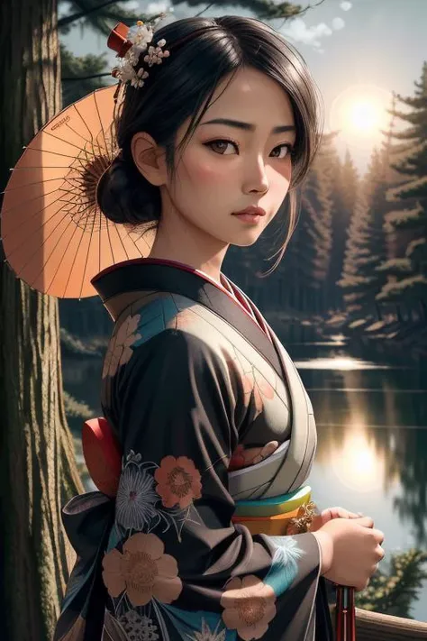 (Line Art:1.2), (dark shot:1.4), full body, 80mm, epic realistic, (painting of a geisha) with european features (walking through a japanese pine forest), by range murata, a big ((red sun in the background)), (beautiful cloudy sky), stunning, matted, paul gauguin, van gogh, art by greg rutkowski and artgerm, soft cinematic light, adobe lightroom, photolab, hdr, intricate, highly detailed, (depth of field:1.4), (dark shot:1.22), neutral colors, (hdr:1.4), (muted colors:1.4), (intricate), (artstation:1.2), hyperdetailed, dramatic, intricate details, (technicolor:0.9), (rutkowski:0.8), cinematic, detailed, soft light, sharp, exposure blend, medium shot, bokeh, (hdr:1.4), high contrast, (cinematic, teal and orange:0.85), (realistic and beautiful fabric:0.75), (muted colors, dim colors, soothing tones:1.3), low saturation, (hyperdetailed:1.2), (noir:0.3), soft light, sharp, exposure blend, medium shot, bokeh, (hdr:1.4), high contrast, (cinematic, teal and orange:0.85), (muted colors, dim colors, soothing tones:1.3), low saturation, (hyperdetailed:1.2), (noir:0.4), (intricate details:1.12), hdr, (intricate details, hyperdetailed:1.25), asian face:0.66, (mature adult:1.35), <lora:more_details:0.33>, (photorealistic:1.5)