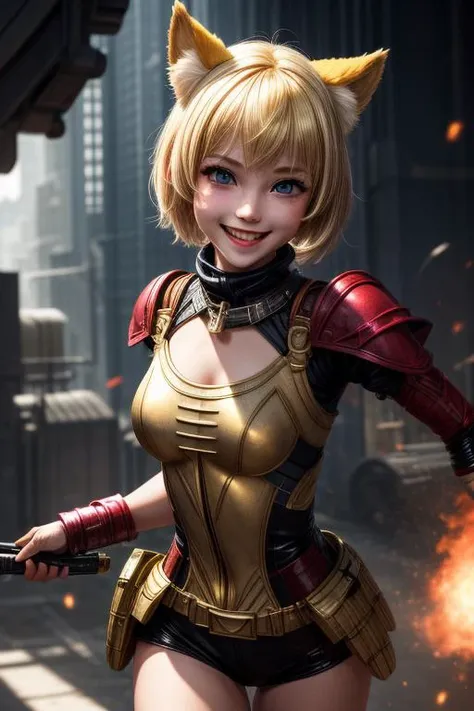 masterpiece,best quality,1girl,solo,antasy,blonde short hair,animal ears,action,dynamic,run,smile <lora:more_details:1>