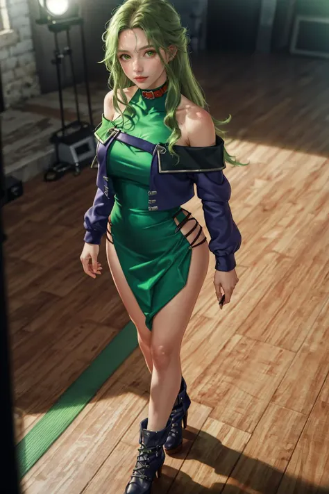 master part, melhor qualidade, Rydia, cabelos verdes, Cabo Verde, ornamento de cabelo, malha verde, belt, mangas destacadas, Botas de coxa, navio de madeira, mar, heaven, Olhando para o Viewer, de lado