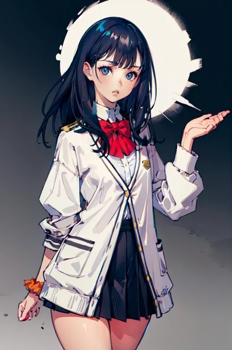 cowboy shot,  <lora:Takarada_Rikka-DEF:0.8> rikka, solo, cardigan, wrist scrunchie, pleated skirt,   <lora:style3:1> style3,, absurdres, ultra detailed, masterpiece, best quality, aesthetic, detailed,