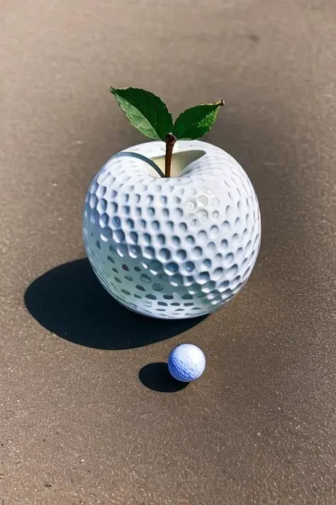 <lora:g0lfb4ll_v1:1>, high quality, high resolution, apple, made of golf balls,