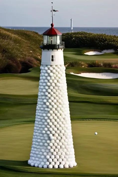 <lora:g0lfb4ll_v1:1>, high quality, high resolution, made of golf balls, lighthouse