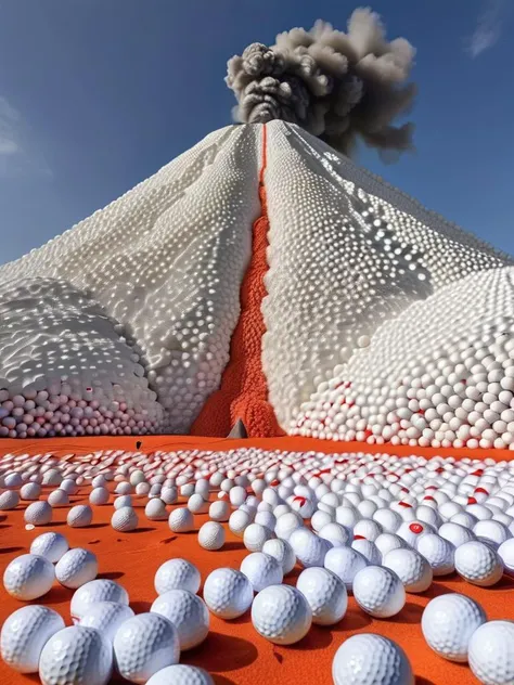 A close up of a pile of golf balls on a field - SeaArt AI