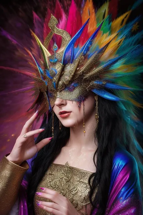 (style-colour-magic),
(Masterpiece),
a photograph of a sorceress casting a spell wearing a blind mask, wearing robes,
(high detailed skin:1.2), detailed face, sharp focus, high quality, dynamic lighting, fog, particles, photon mapping,