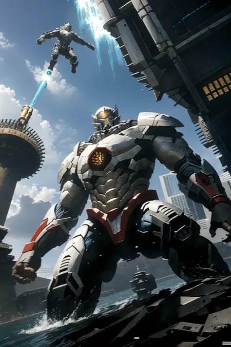 giant bulky robot was-jaeger, glowing armor, glowing eyes, pacific rim, wave, water splashes ,
Extreme Ultra Mode ,
kaiju
dramatic lighting,
best quality, masterpiece,
photorealistic, 35mm films, depth of field,
zhongfenghua, from below, weapon
<lora:zhongfenghuaxiyou-000018:0.7>
