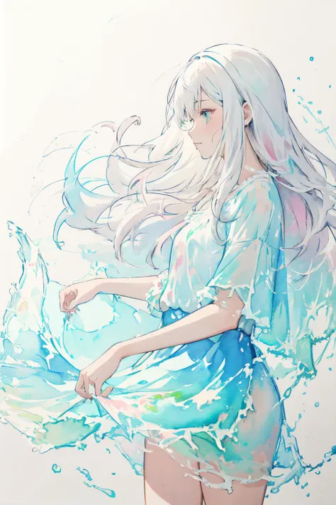 (moist paper,bright watercolor style,comfort,pastel painting illustration,concise,watercolor rendering,natural rendering,pigments mix naturally:1.3),
(white theme,bright theme,:1.3)
<lora:LiquidClothesV2:0.8> solo, 1girl, long hair, liquid clothes, water