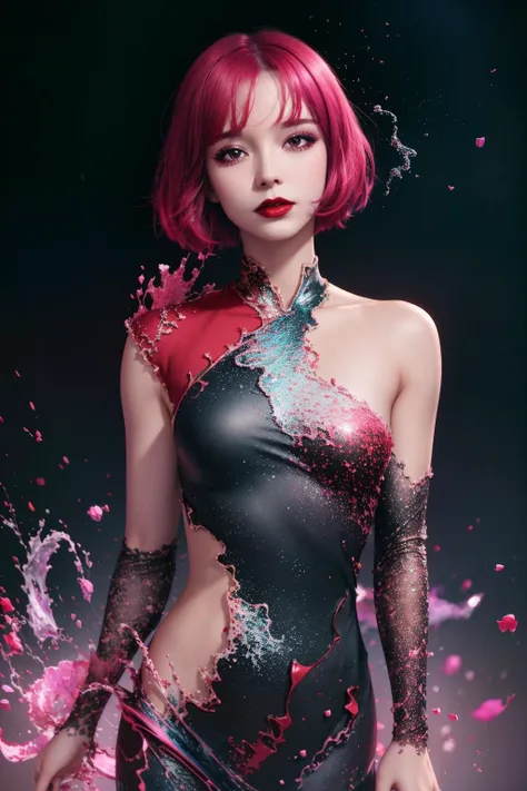 1girl, solo, red lipstick, antiBlur, photography, looking at viewer, Gradient color hair, Abstract background,<lora:louise_brooks_lora:1>, <lora:LiquidClothesV1fixed:1>, masterpiece,best quality,extremely detailed,fine details,official art,unity 8k wallpaper,4K,8K,UHD, (upper body:1.5)