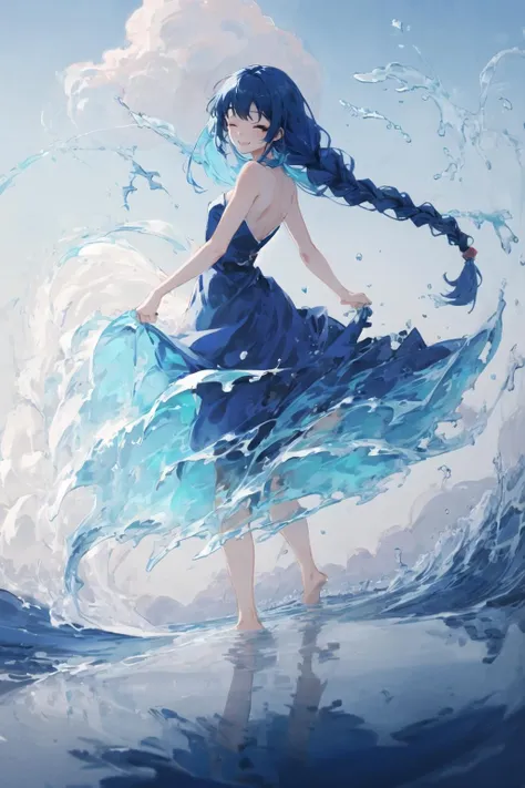 art by Cornflower, dreamy,
(1girl, solo, ((liquid clothes)), <lora:LiquidClothesV2:1>,
liquid clothes, blue theme, 1girl, solo, long hair, dress, barefoot, blue hair, one eye closed, blue eyes, blue nails, nail polish, toenail polish, cloud, toenails, full body, very long hair, sky print, blue mini skirt, standing, sleeveless, looking at viewer, smile, lifted by self, slightly lifting both sides of skirt, (upthigh:1.2), groin, partially visible crotch, probably no panties, pussy juice,
<lora:npm-v11t-000005:0.8>)  <hypernet:Cornflower_Mirage:1>