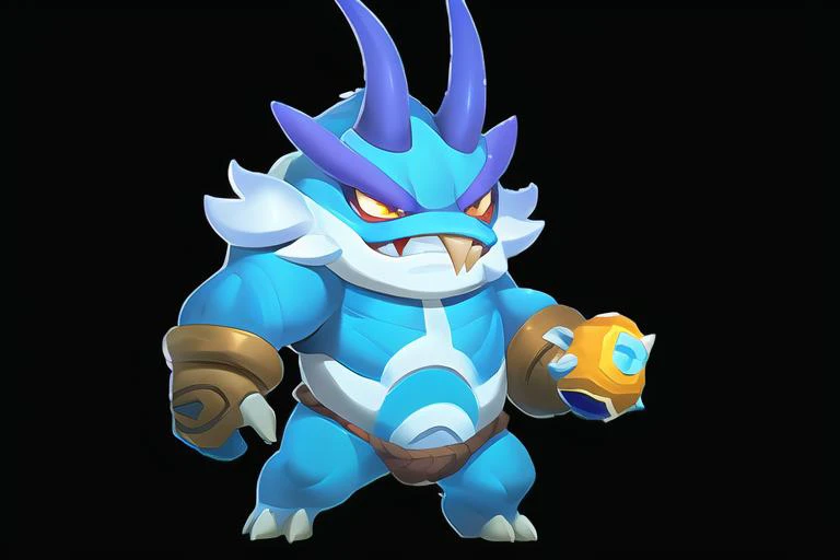 (masterpiece:1.2), (best quality,:1.2),q style, solo, black background, teeth, simple background, pokemon (creature), no humans, sharp teeth, full body, holding, standing, male focus, 1boy, outline, clenched teeth, furry