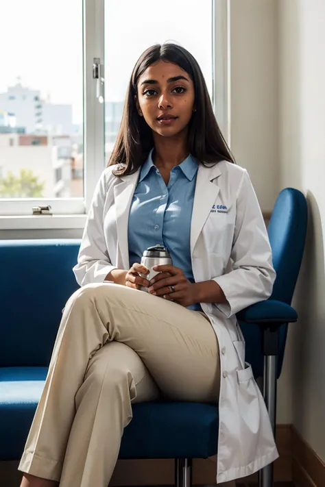 ((fashion photography)), perfect face, perfect eyes, (medium full shot) of  (supermodel doctor) young woman, south african, dark eyes, dark skin, dark skin, brown eyes, petite, short ginger low bun hair,  wearing a scrub top,scrub pants,orthopedic shoes, gloves, set in  Observation Area, Quiet space with reclining chairs for patients under observation, bedside tables with reading materials and water pitchers, dimmable overhead lighting, privacy curtains around each bed, emergency call buttons within reach, at night, smiling at the viewer, masterpiece, best quality, photorealistic, very aesthetic