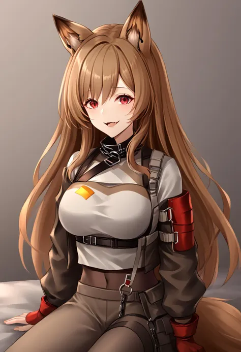 1girl, ceobe_\(arknights\), dog_ears, brown_hair, red_eyes, long_hair, dog_girl, very_long_hair, long_sleeves, dog_tail, hair_between_eyes, official_alternate_costume, <lora:arknight_all_v2:1>, <lora:artist_TK31_for_Pony:1>,