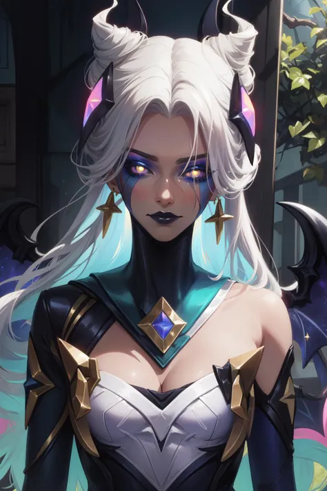 (Masterpiece:1.4), (best quality:1.2), <lora:Star_Nemesis_Morgana-000017:1>, star nemesis morgana, 1girl, dress, cone hair bun, hair ornament, upper body, colored sclera