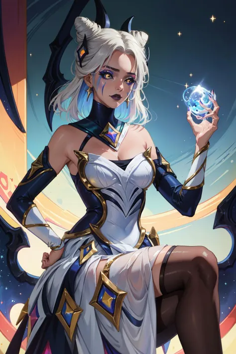 (Masterpiece:1.4), (best quality:1.2), <lora:Star_Nemesis_Morgana-000017:1>, star nemesis morgana, 1girl, dress, cone hair bun, hair ornament