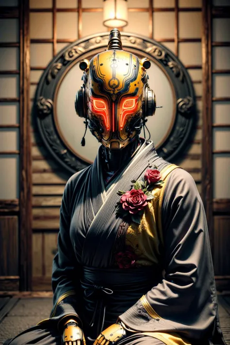 <lora:NOFACE V4.0:0.8>,noface,mecha,solo,1other,upper body,helmet,science fiction,robot,no humans,glowing,mask,armor,cable,chain mail,crack,fully armed,glowing eyes,<lora:more_details>,
weapon,katana,japanese armor,male focus,, (masterpiece:1.2),(best quality:1.2),intricate details,newest,ai-generated,perfect anatomy,1girl,
beautiful girl,Sitting with hands on ankles,Squinting,fall,Tranquil Pagoda in a Zen Garden,
edgQuality,