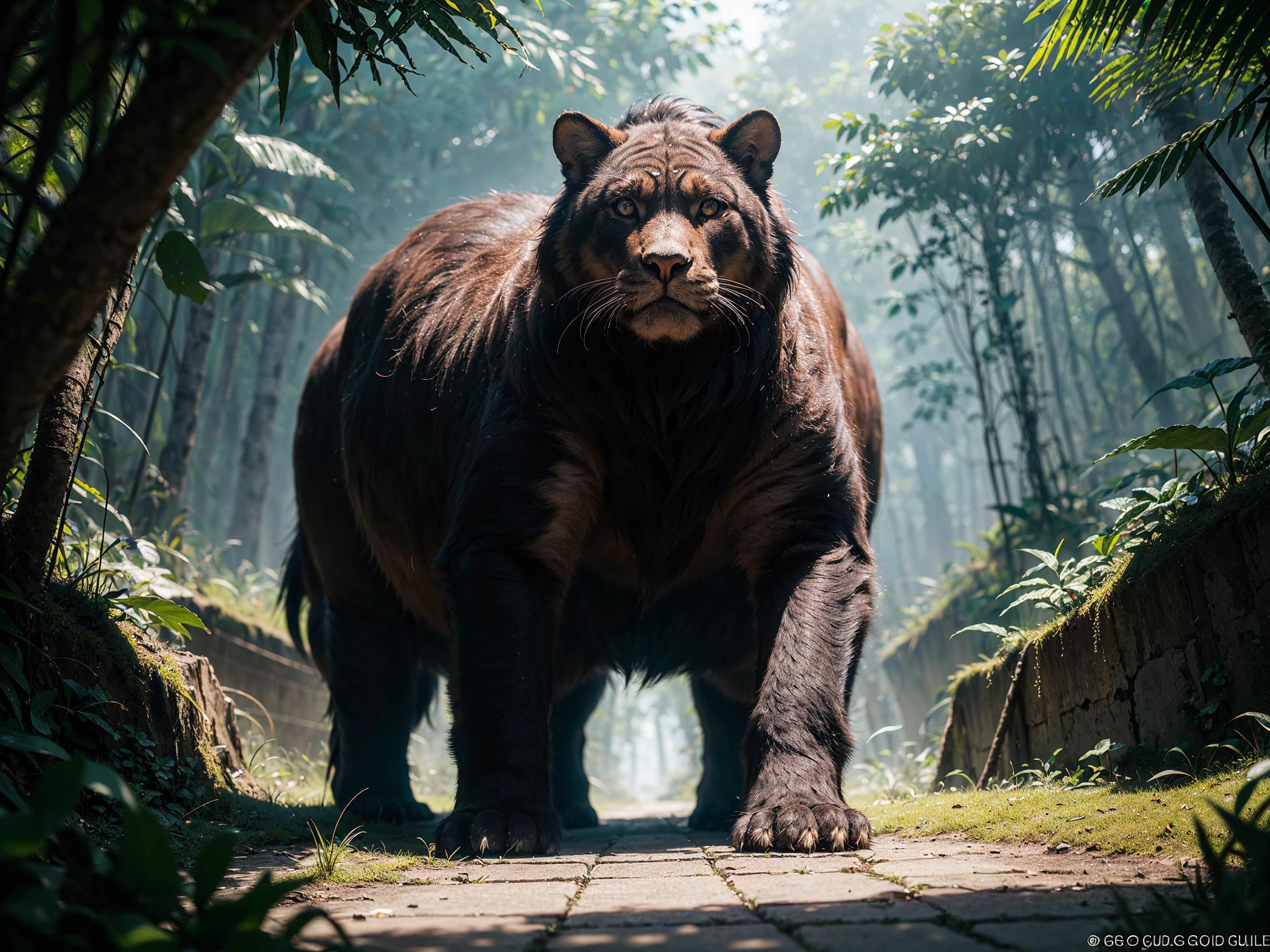 (famous artwork by __vogonic_guide/guide-artist-mix__, detailed expressive eyes, fantasy style, in the heart of the jungle on planet __vogonic_guide/name-planet__, the __vogonic_guide/name-beast__ with its __vogonic_guide/gibberish-adj__ wings and its glowing __vogonic_guide/gibberish-adj__ eyes prowls through the shadows, surrounded by the ancient overgrown ruins of the __vogonic_guide/gibberish-nouns__s and the swirling pools of __vogonic_guide/gibberish-nouns__:1.3),j. h. williams iii, Best Quality,Masterpiece,Edge quality,gorgeous and intricate detail,Perspective Silhouette,((8k, Best Quality, Masterpiece, Extremely Detailed, Rule of Thirds)),((crazy imagery)),photorealistic,masterpiece,superb,HDR,high resolution,sharp focus,photorealistic rendering,extremely detailed description,professional,intricate details,