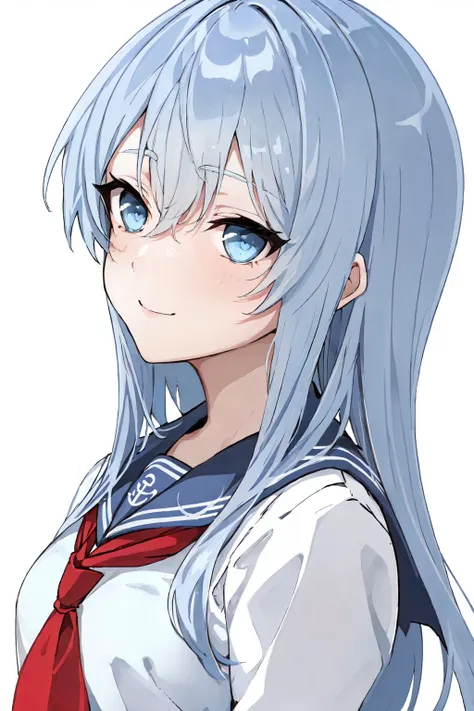 (masterpiece, best quality:1.2), HoshiakariCSA,
BREAK
(perfect anatomy), (symmetric eyes, beautiful eyes, sharp eyeliner, beautiful face), (blue eyes:1.25),
BREAK
1 girl, solo,
hibikikaiKC,long hair, long sleeves,school uniform, serafuku, sailor collar, neckerchief, red neckerchief, anchor symbol,
BREAK
looking at viewer, profile, light smile, (white background, simple background),
BREAK
<lora:mlu:0.6> <lora:hibiki:0.8>