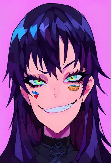 score_9, score_8_up, score_7_up, source_anime, draw an image of a sexy goth girl with pitch black hair looking at you with a smug expression as if giggling at you for liking her, solo, 1girl, gesugao, smug, portrait, looking at viewer, facing viewer