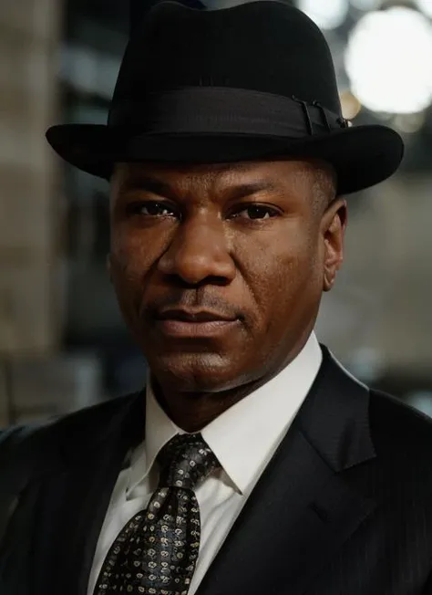 vr1 headshot, man, solo, man wearing Pinstripe Suit, Fedora Hat, Skinny Tie, Fake Cigarette Holder, Gold Chain Necklace , (masterpiece, best quality, ultra-detailed, best shadow), high contrast, (best illumination), ((cinematic light)), colorful, hyper detail, dramatic light, intricate details , ultra detailed artistic photography, dreamy, backlit, shadows, ultra high definition, 8k, ultra sharp focus, ultra high quality model, soft lighting, film photography, analogue photography, hyperrealism,<lora:VingRhames:1>