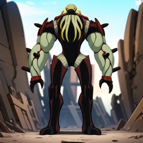 Vilgax, Odin, space station background, supports the real body with his whole body, muscled body, extraordinary biceps, is coming, Pectorals, Masterpiece, Best Quality