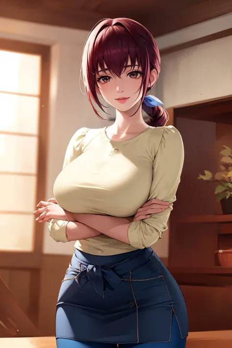 nsfw, (masterpiece, best quality, unity 8k wallpaper, highres, absurdres, background), depth of field, perfect lighting, cinematic shadows, BREAK
 (super_perfect_good anatomy head face fingers arms hands, slender:1.3, constricted waist:1.3), solo, BREAK
 (super_beautiful_detailed 1milf saggy_igantic_very_long_breasts hair kind_eyes face nose mouth skin hair_bow white_shirt blue_skirt blue_pants:1.2), ikuyo, <lora:ikuyo-nvwls-v1:1>, BREAK
 (service scenery background super_amazing_match:1.2), temptation, light smile, Indoor, looking at viewer