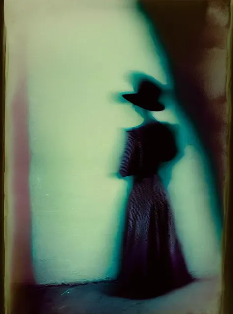 <lyco:Sarah Moon:1.0> sarah moon a woman in a  dress   and hat going near  the wall. long exposure, photorealism , vintage photo, pastel color