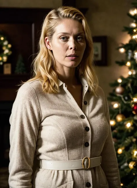 RAW photo of alainahuffman-ti, natural lighting, 8k uhd, dslr, high quality, film grain, Fujifilm XT3, <lora:add_detail:0.7>, by Gregory Crewdson, christmas theme