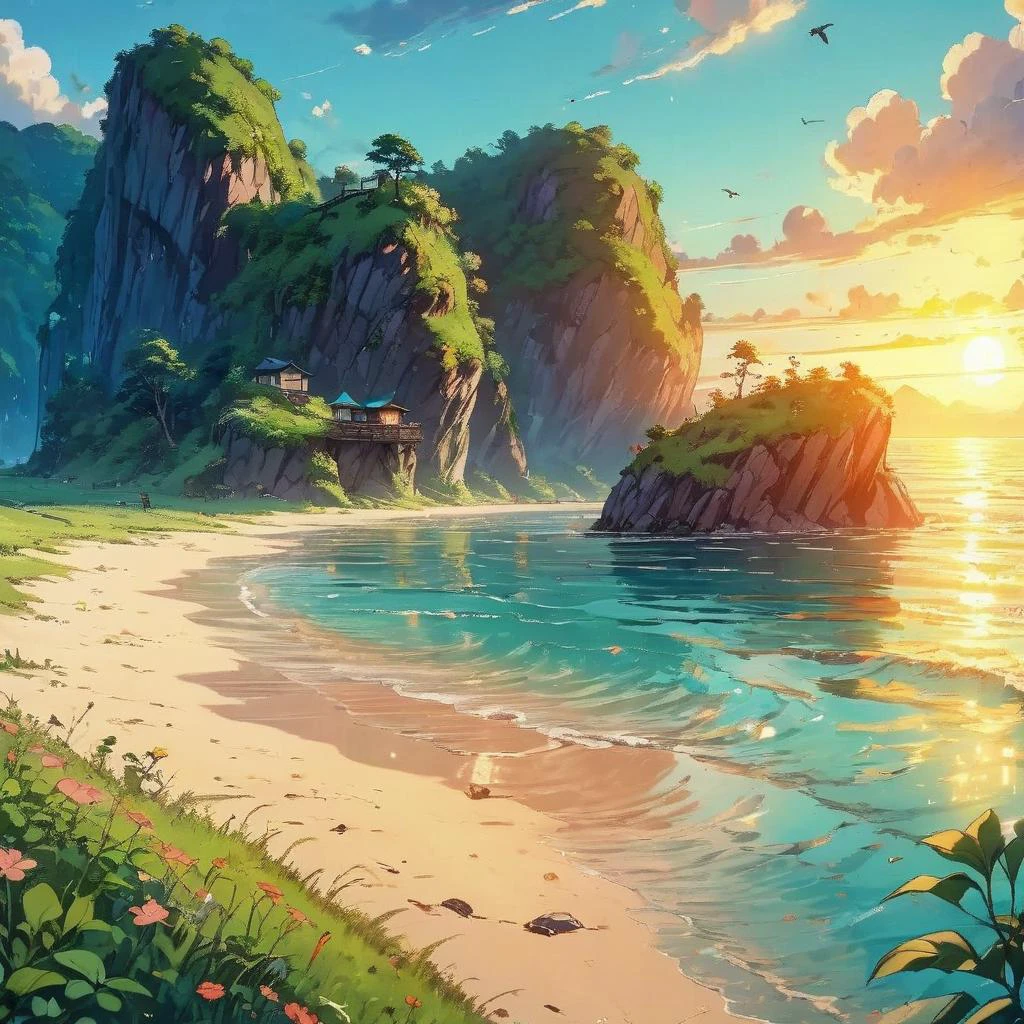 Dreamyvibes artstyle, ultra detailed, very hight detail, subsurface scattering, 16k, a scooner in the islands off of japan, sunset, seagulls<lora:Dreamyvibes artstyle SDXL - Trigger with dreamyvibes artstyle:1> <lora:Light and Shadow:0.8>