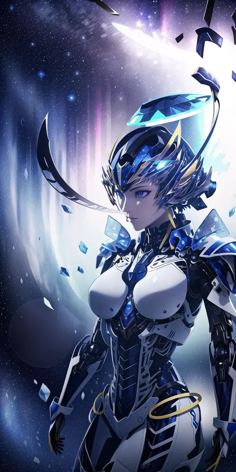 ((upper body, from front,), an extremely delicate and beautiful), High contrast, looking at viewer, floating hair,
starry,strry light,night,colorful,cloud,star \(sky\),
mecha musume,mechanical arms, headgear,bodysuit, colorful, ((HALO on body, glowing on body, lights on body,)), white, blue, red, yellow,green,
(extremely detailed CG unity 8k wallpaper, masterpiece, best quality, ultra-detailed, best shadow), 1girl solo, night, stars, moon, flashlight, planets, clear sky, constellations, Milky Way,
Frontlight, large breasts,
white hair, blue eyes,