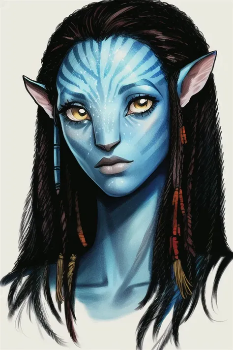 monocolored, (sketch), (line-art), masterpiece, best quality, Neytiriblueskinbabe, 1girl, portrait, by Jim Lee, by yoji shinkawa